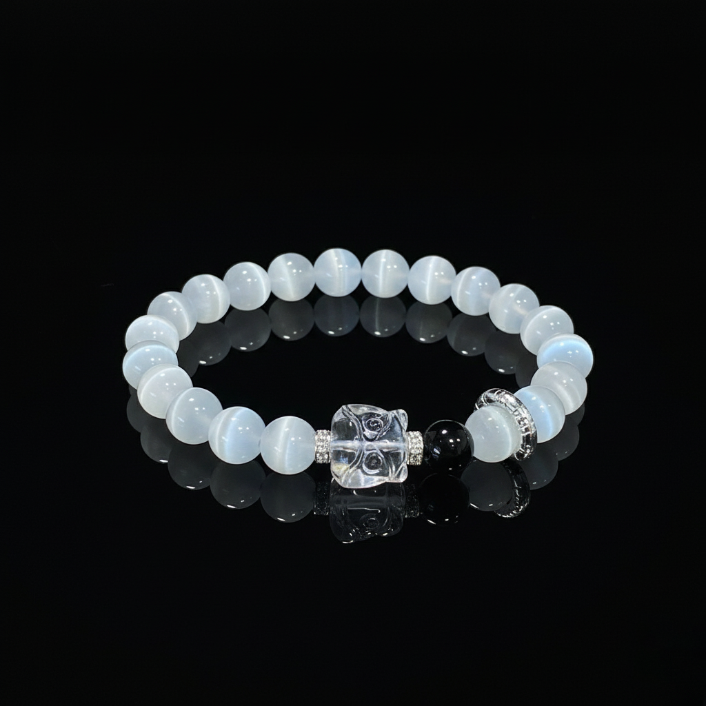 The Cat's Eye & Clear Crystal Lion Guardian Bracelet
