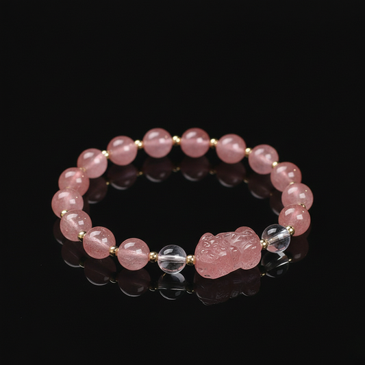 The Strawberry Quartz & Pixiu Wealth Bracelet