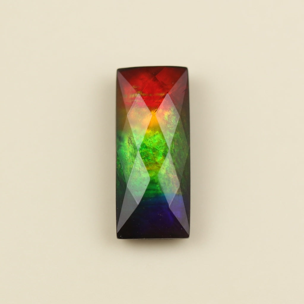 Ammolite Tri-Color Baguette Checker-Cut Cabochon 5x12mm - front view