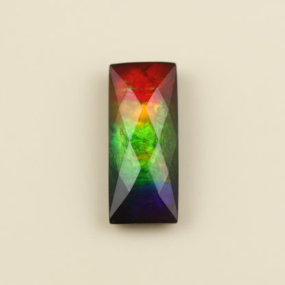 Ammolite Tri-Color Baguette Checker-Cut Cabochon 5x12mm - front view