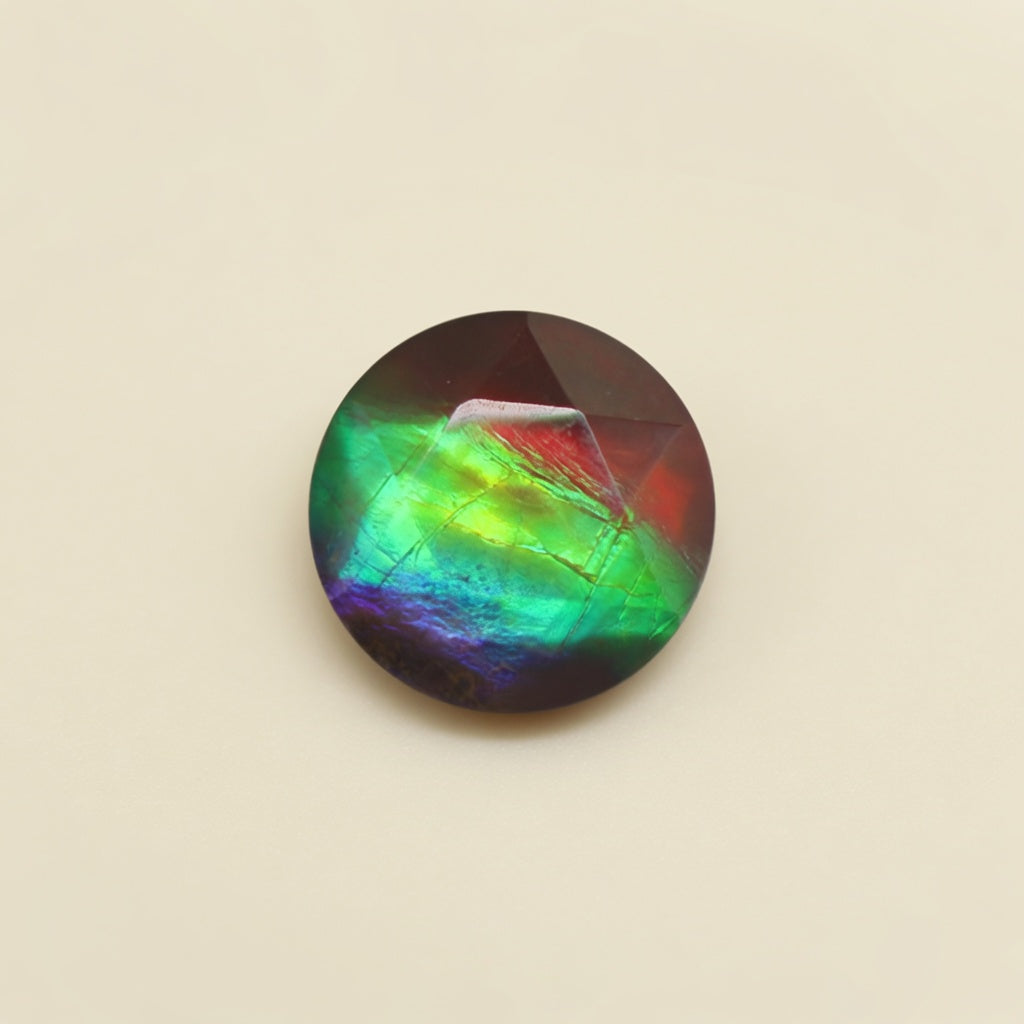 Ammolite Tri-Color Round Cabochon 8mm - front view