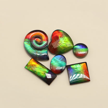 Ammolite Two-Color Faceted Heart Cabochon 10x10mm - front view