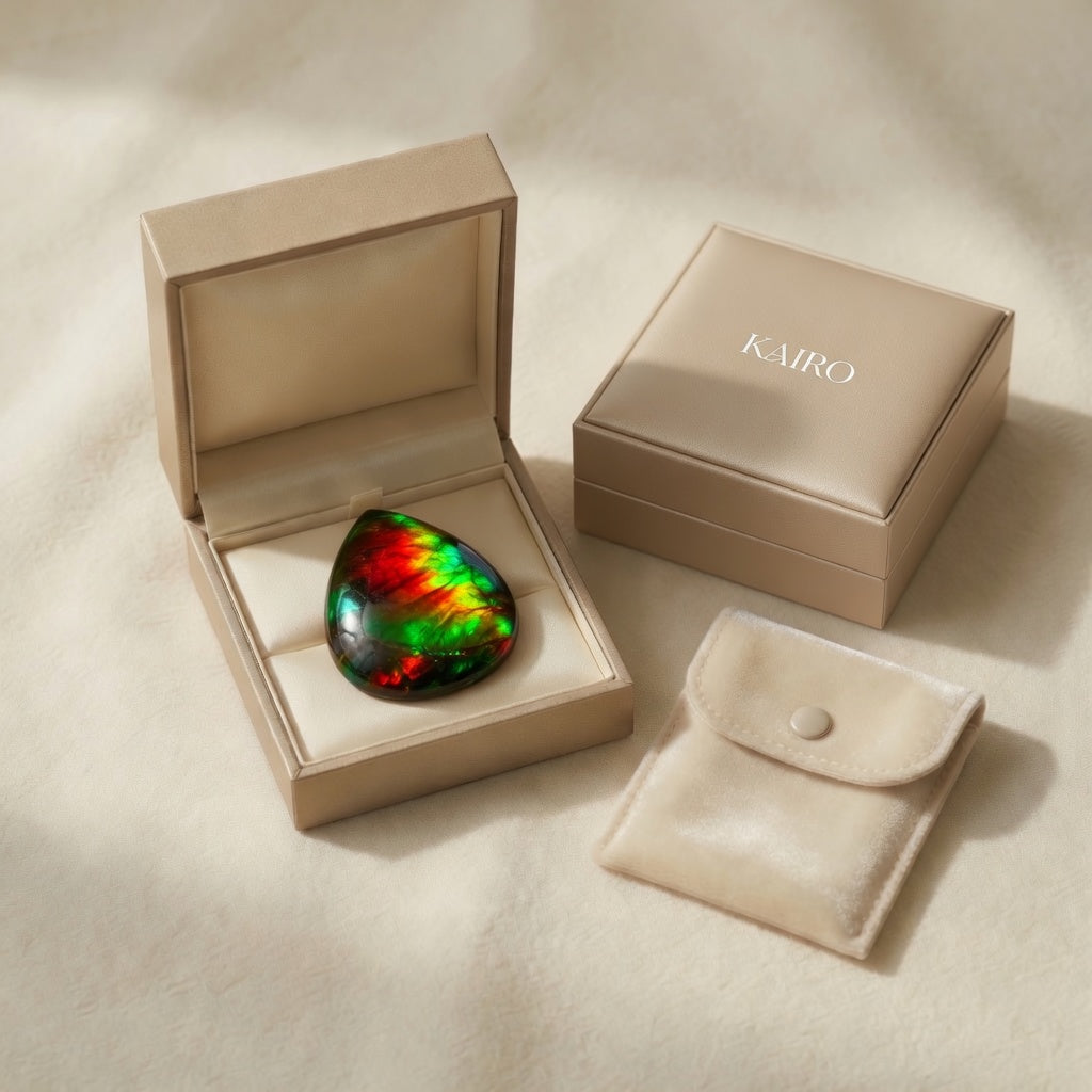Ammolite Two-Color Faceted Heart Cabochon 10x10mm - KAIRO gift packaging