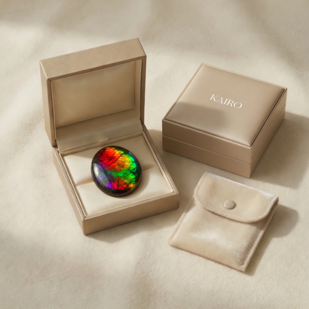 Ammolite Tri-Color Round Cabochon 10mm - KAIRO gift packaging