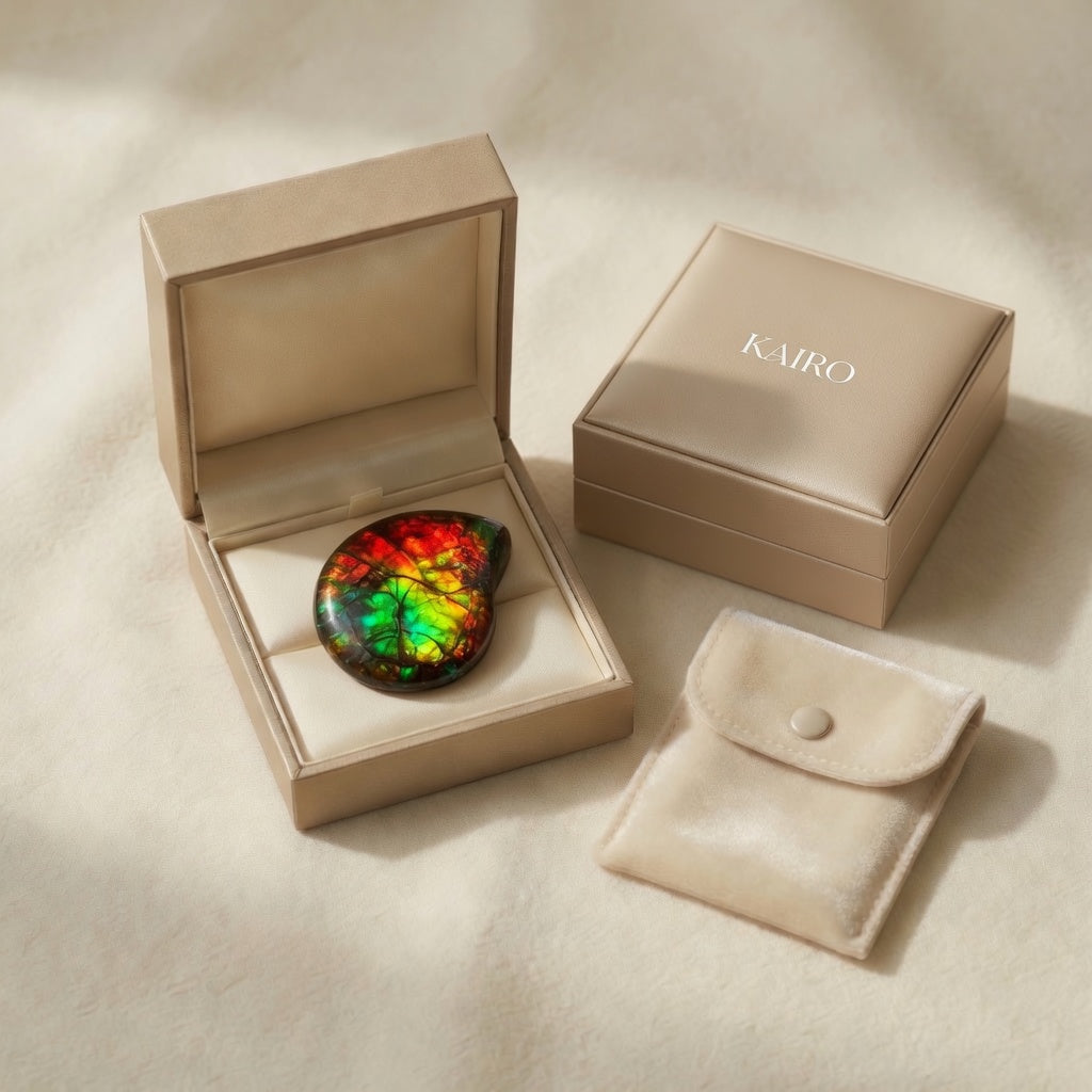 Ammolite Tri-Color Round Cabochon 6mm - KAIRO gift packaging