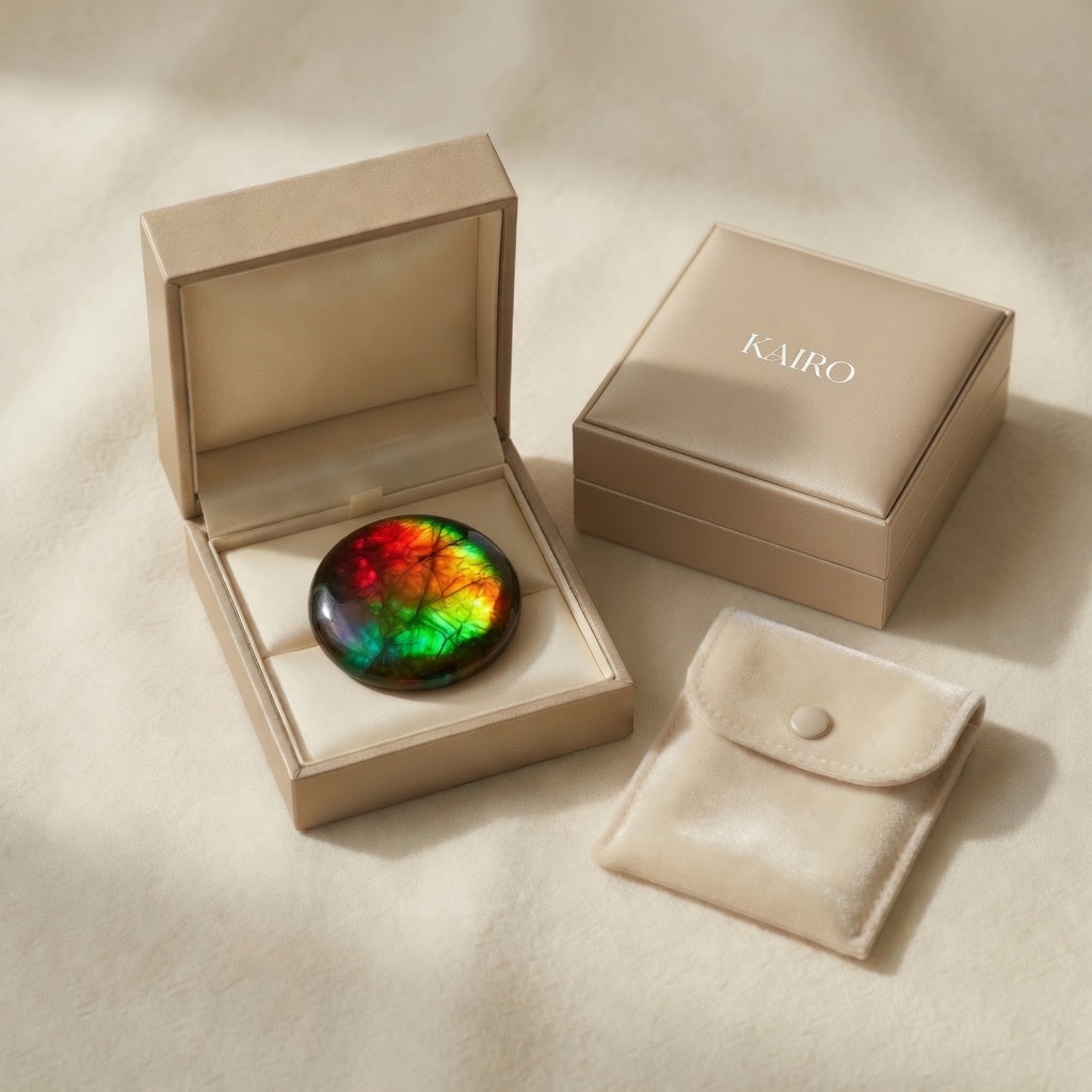 Ammolite Two-Color Round Cabochon 12mm - KAIRO gift packaging