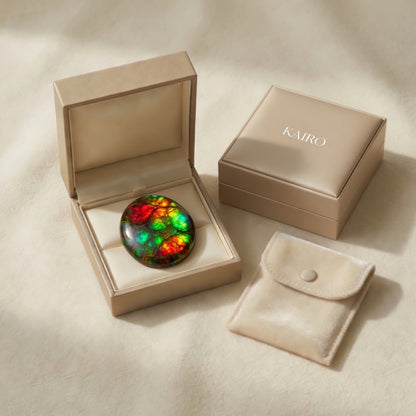 Ammolite Tri-Color Round Cabochon 8mm - KAIRO gift packaging