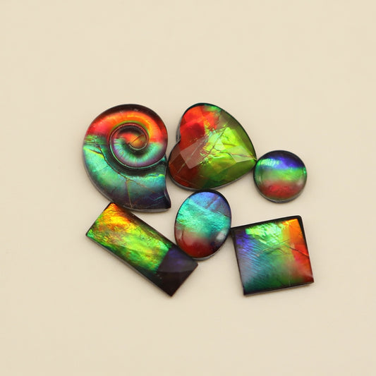 Ammolite Tri-Color Round Cabochon 6mm - front view