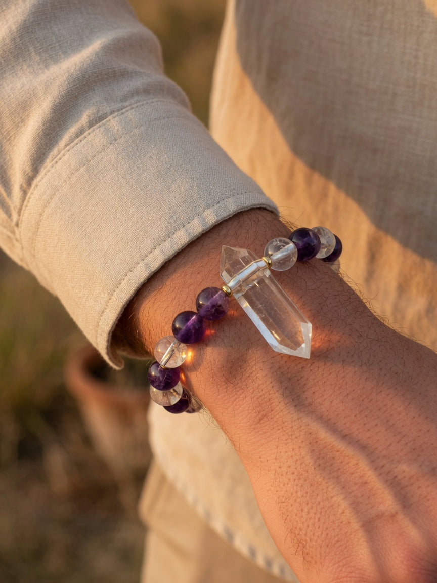 The Amethyst Dual-Point Fortune Bracelet - men's model