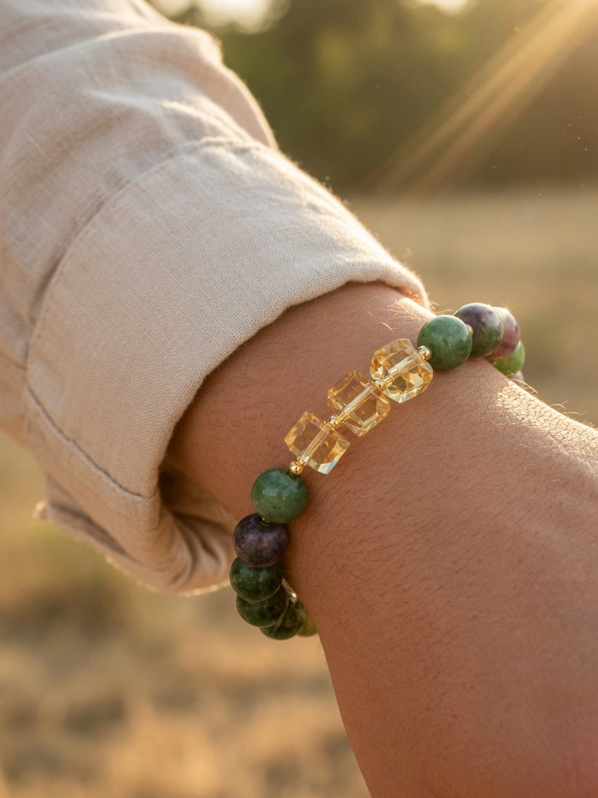 The Plum Jade & Citrine Bracelet - men's model