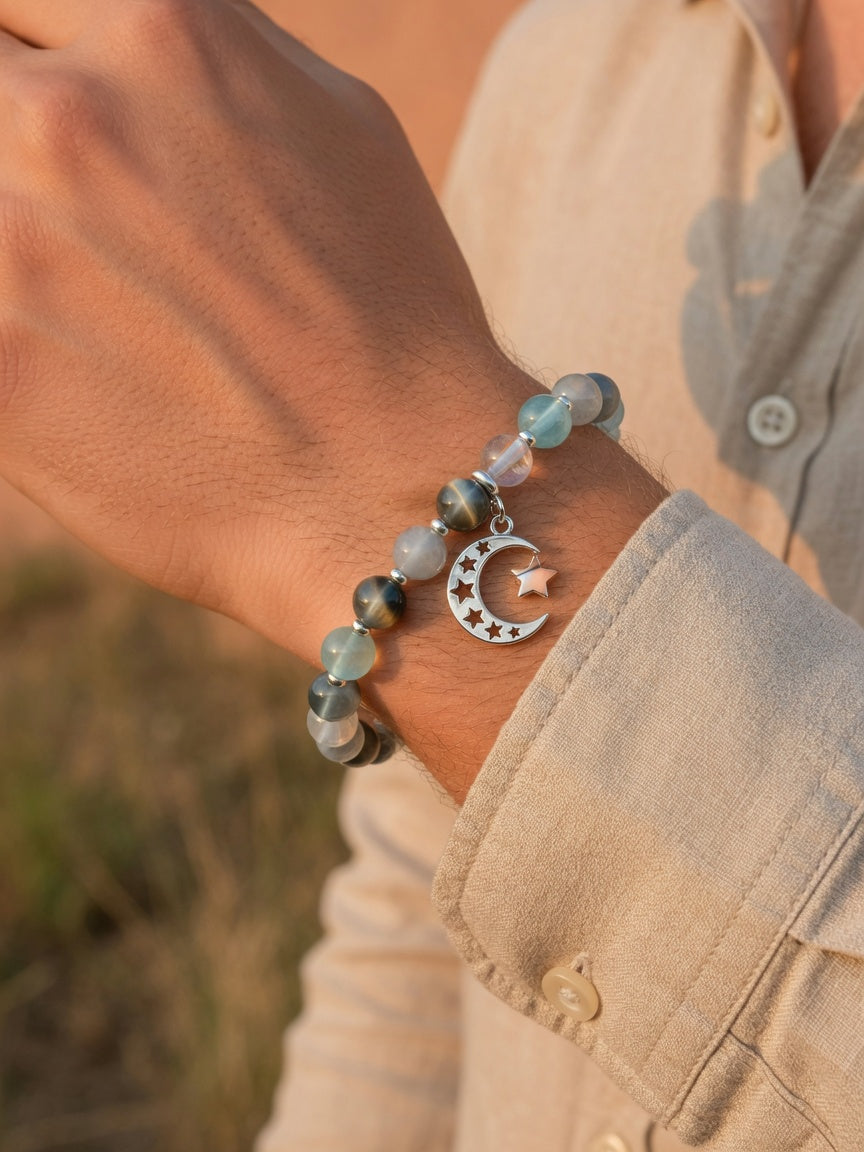 The Aquamarine Guardian Bracelet - worn by man